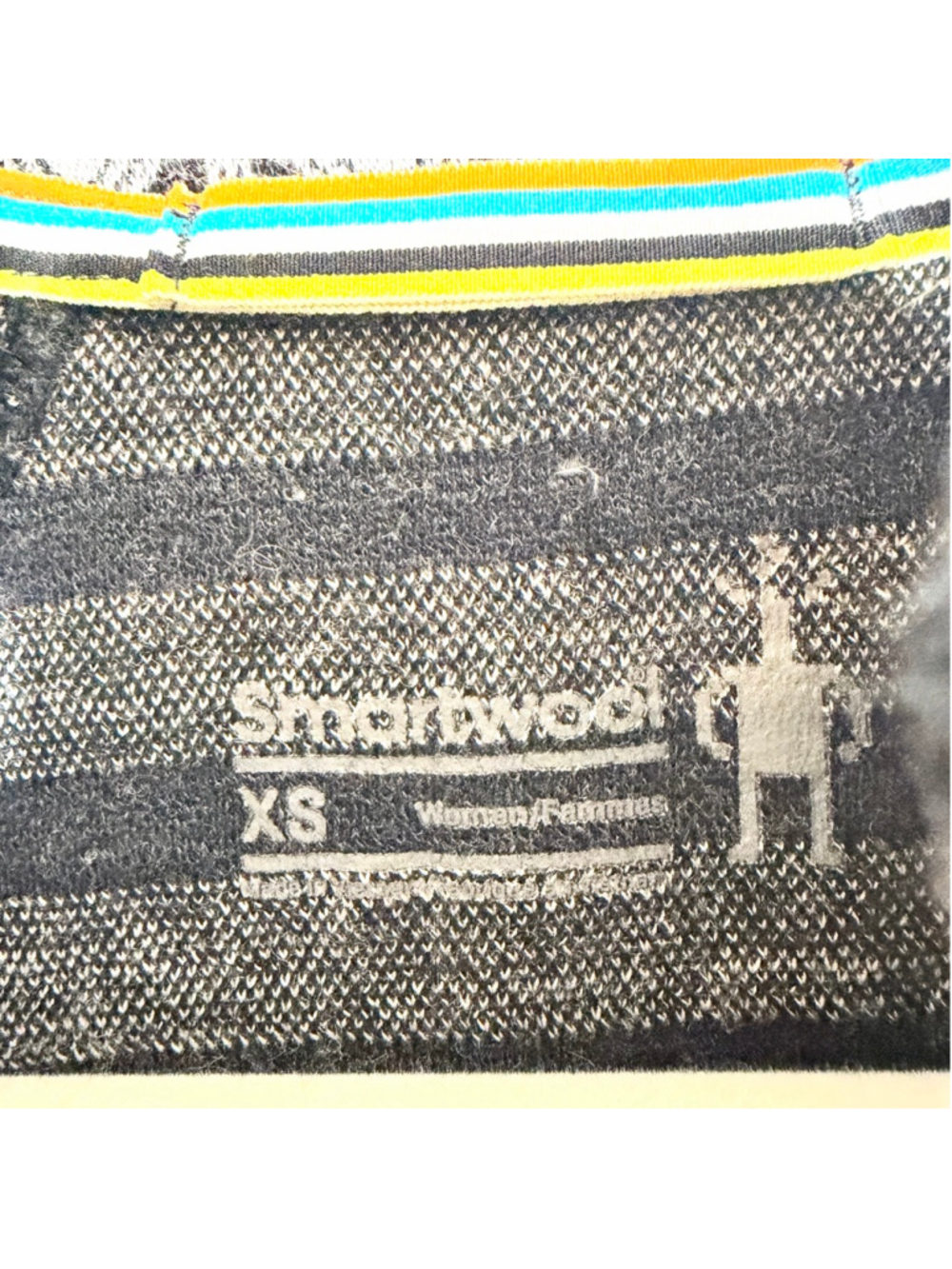 Women's Smartwool Black Gray Striped Long Sleeve Quarter Zip XS - Picture 3 of 6